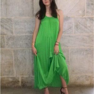 Maxi vestido mujer halter plisado satén