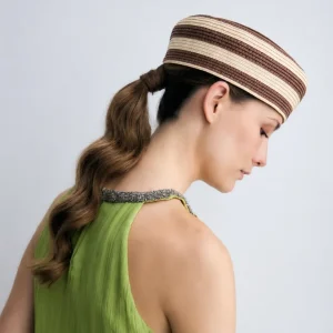 Casquete Celine de rayas beige y chocolate