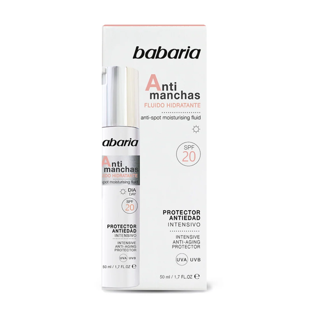Babaria Fluido Hidratante Antimanchas SPF 20 – 50 ml Hidratación diaria con protección solar y acción antimanchas