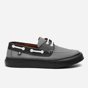 Apaches en Lona Gris con Cuero Negro