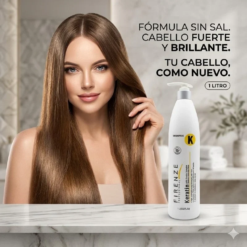 FIRENZE Keratin Shampoo – 1 Litro Shampoo con queratina para fortalecimiento, suavidad y control del frizz - Imagen 3