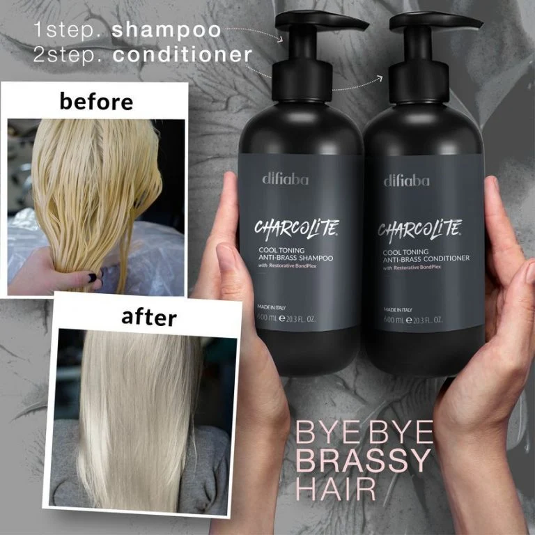 DIFIABA Charcolite Cool Toning Anti-Brass Shampoo with Restorative BondPlex – 600 ml Shampoo matizador antiamarillos y anticobrizos para rubios con tecnología reparadora BondPlex - Imagen 6