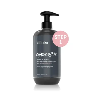 DIFIABA Charcolite Cool Toning Anti-Brass Shampoo with Restorative BondPlex – 600 ml  Shampoo matizador antiamarillos y anticobrizos para rubios con tecnología reparadora BondPlex