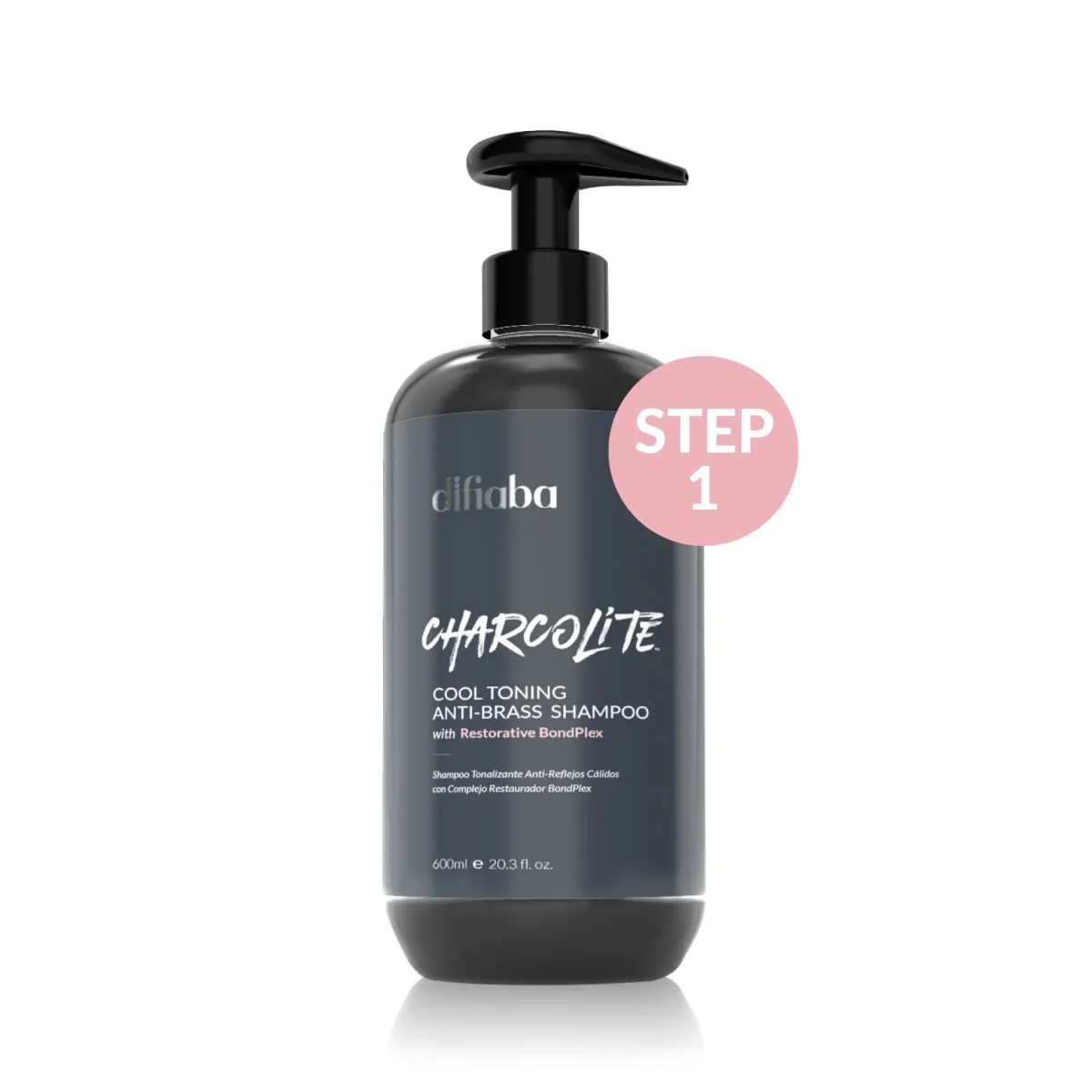 DIFIABA Charcolite Cool Toning Anti-Brass Shampoo with Restorative BondPlex – 600 ml Shampoo matizador antiamarillos y anticobrizos para rubios con tecnología reparadora BondPlex - Imagen 2