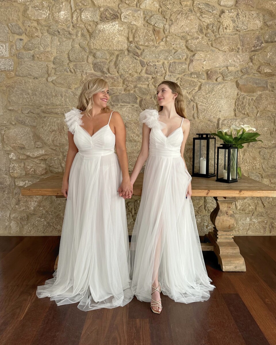 Vestido Tul Abertura Hombro Novia - Imagen 9