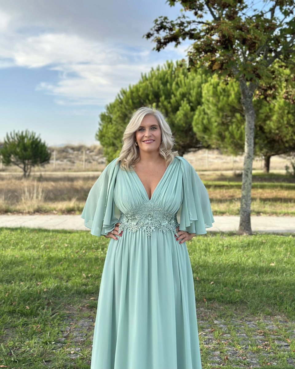 Vestido Capa Cintura Flores Curvy - Imagen 3