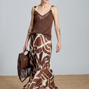 FALDA LARGA ESTAMPADA MARRON BOHO CHIC ALBA CONDE 220042339