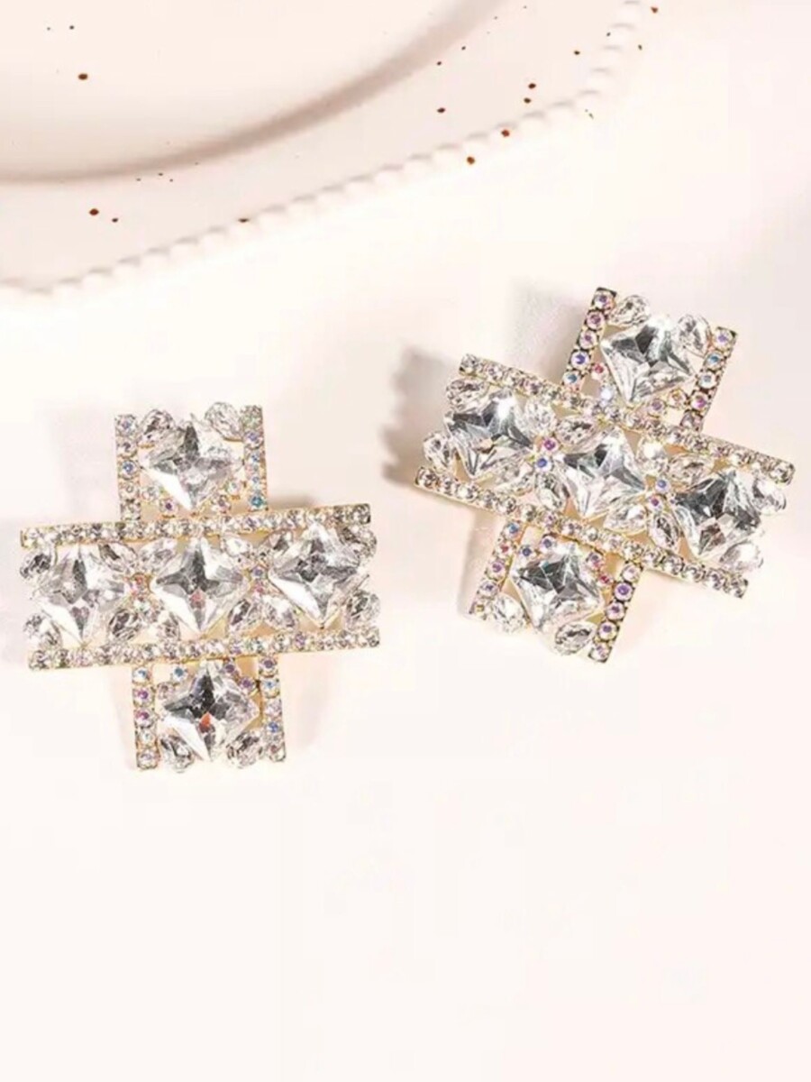 Pendientes Cruz Cuadrada Cristales - Imagen 5
