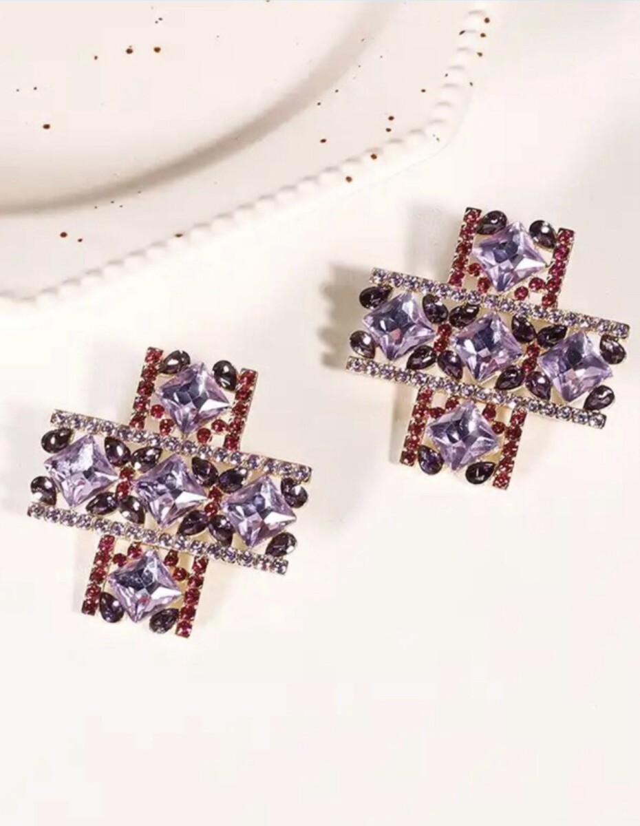 Pendientes Cruz Cuadrada Cristales - Imagen 2