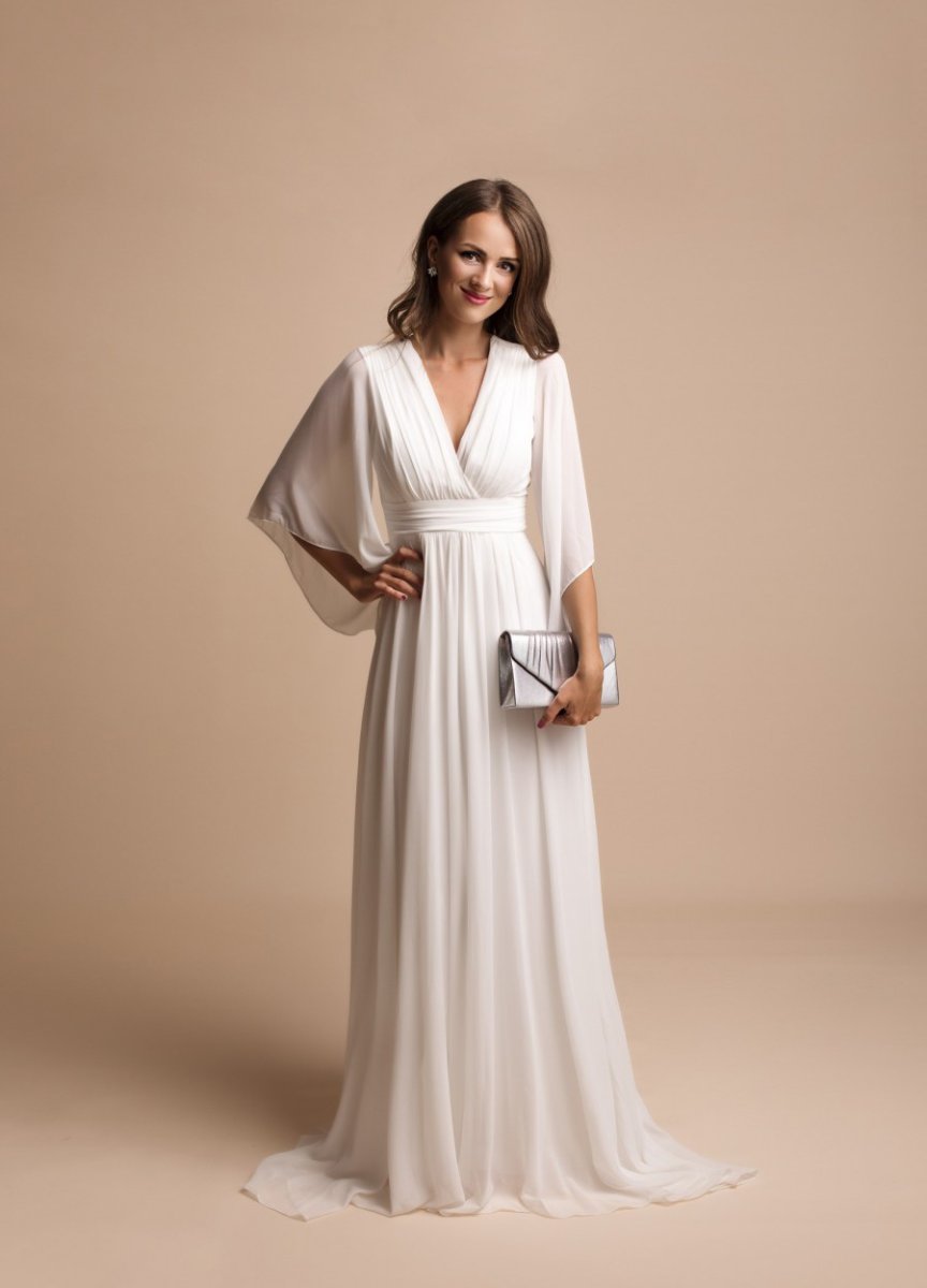Vestido Gasa Mangas Novia Curvy - Imagen 8
