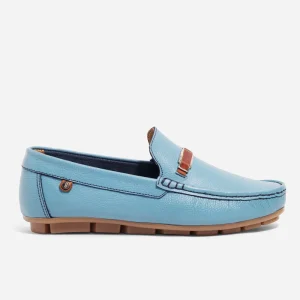 Mocasines Cuero Azul Cielo Correa