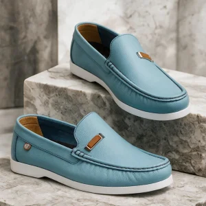 Mocasín Hombre Cuero Azul Celeste Riviera