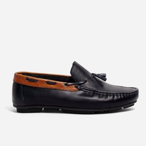 Mocasines Azul Miel Corbata en Cuero