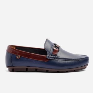 Mocasines Cuero Azul y Café Herraje Bee