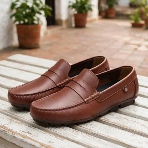 Mocasines Clásicos Coñac Cuero Hombre