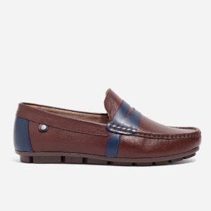 Mocasines Clásicos Cuero Café y Azul