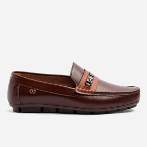Mocasines Elegantes Cuero Café Herraje Fly