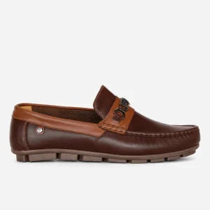 Mocasines en Cuero Marrón con Miel Herraje