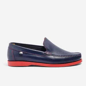 Mocasines en Cuero Azul con Textura