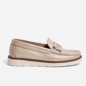 Mocasines Cuero Champaña y Plateado