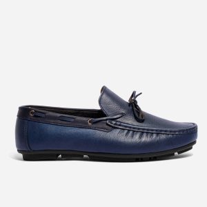 Mocasines Cuero Azul Cordón