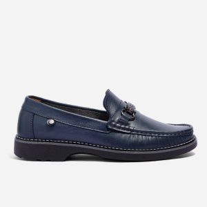 Mocasines Formales en Cuero Azul Herraje