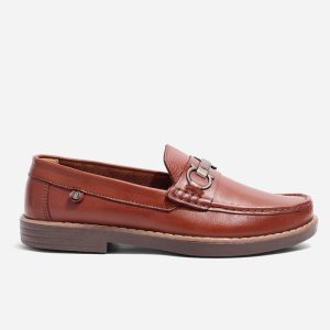 Mocasines Elegantes Cuero Canela Herraje