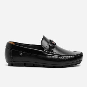 Mocasines Negros Elegantes en Cuero Herraje Bee
