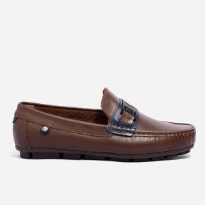Mocasines en Cuero Chocolate y Azul Rayo