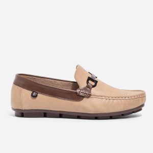Mocasines en Cuero Beige y Café Herraje