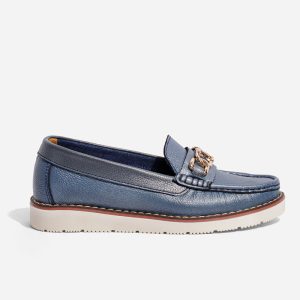 Mocasines Cuero Azul Perlado