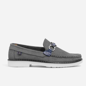 Mocasines Gris Nobuck y Azul Herraje