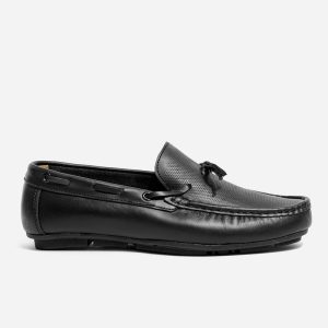 Mocasines Cuero Negro Cordón