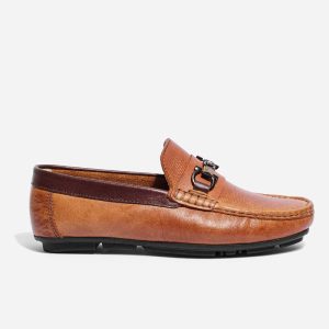 Mocasines Cuero Miel Café Herraje