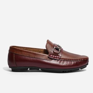 Mocasines Café Vinotinto en Cuero Herraje