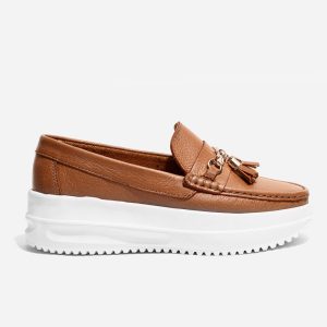 Mocasines Mujer Deportivos Miel Cuero