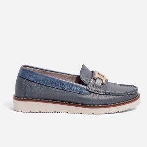 Mocasines Cuero Gris y Azul