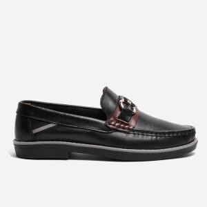 Mocasines Negros y Vinotinto Cuero Herraje