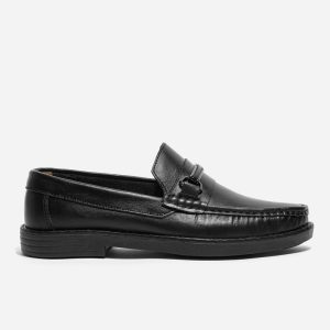 Mocasines Negros Elegantes Cuero Herraje