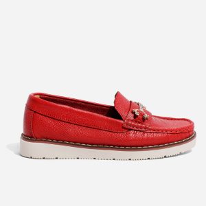 Mocasines Elegantes Cuero Rojo