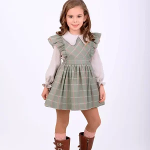 Vestido niña verde cuadros con volantes de Nekenia