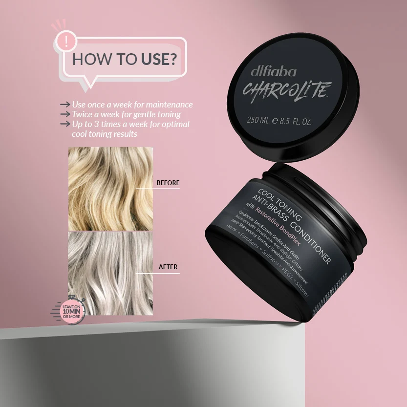 DIFIABA Charcolite Cool Toning Anti-Brass Conditioner with Restorative BondPlex – 250 ml Acondicionador matizador para neutralizar tonos cálidos y cuidar el cabello rubio - Imagen 3