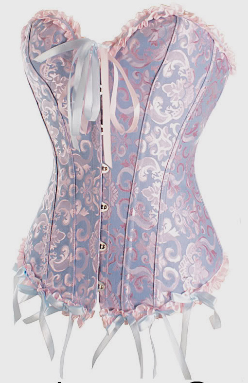 New moon – Corsé de brocado en azul y rosa estilo victoriano - Imagen 2