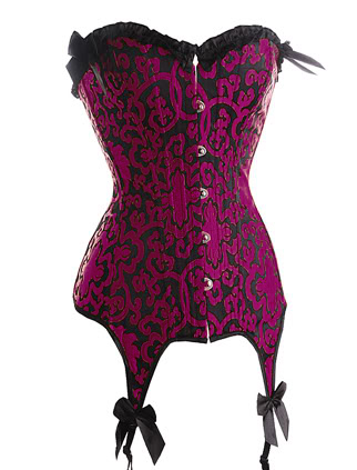 Labella – Corset victoriano de brocado púrpura y negro - Imagen 2