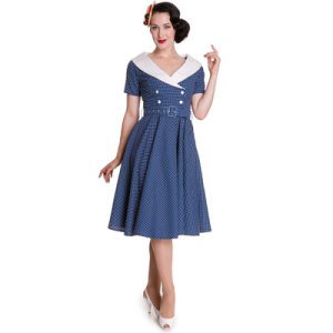 Claudia – Vestido vintage en color azul marino con lunares
