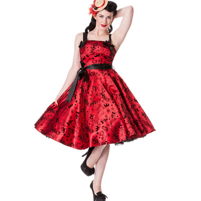 Tattoo Flock Red – Vestido rockabilly rojo oscuro - Imagen 2