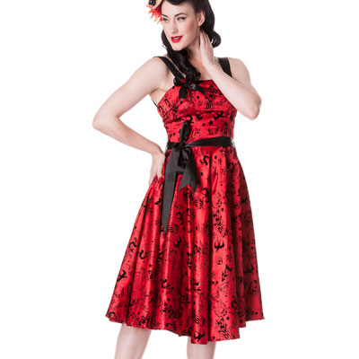 Tattoo Flock Red – Vestido rockabilly rojo oscuro - Imagen 5