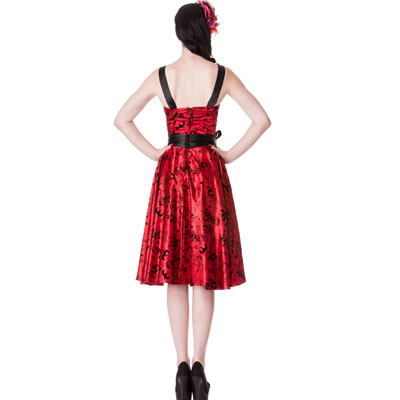 Tattoo Flock Red – Vestido rockabilly rojo oscuro - Imagen 3