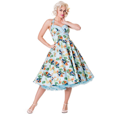 Sassy Tropical Blue – Vestido años 50 en azul