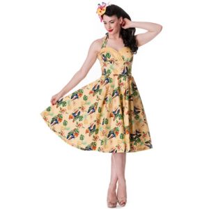 Sassy Tropical Sand – Vestido años 50 en amarillo arena